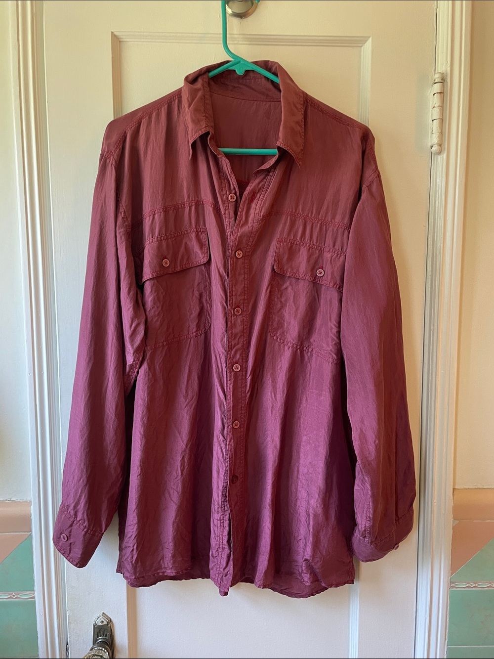 Vintage pink blouse with contrast stitching